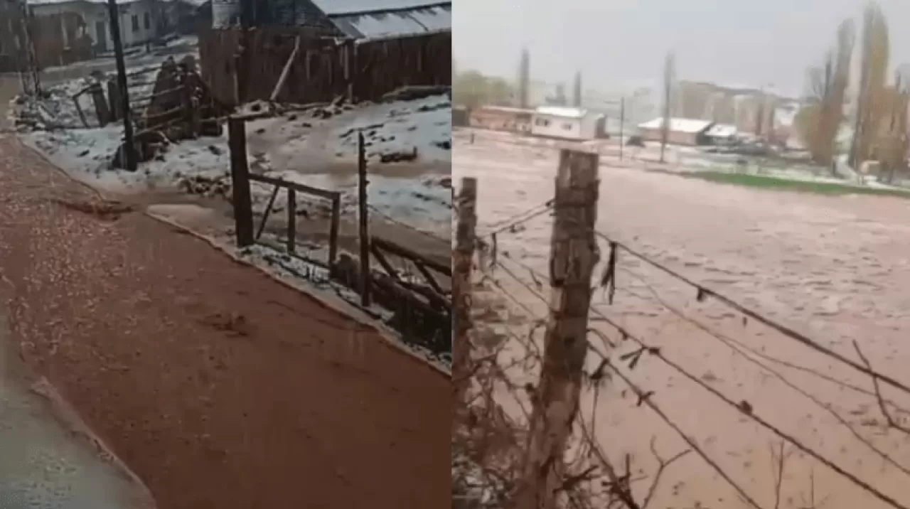 Sivas Yanalak köyünden geçen dere taştı