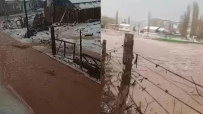 Sivas Yanalak köyünden geçen dere taştı