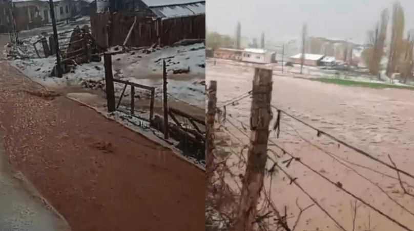Sivas Yanalak köyünden geçen dere taştı