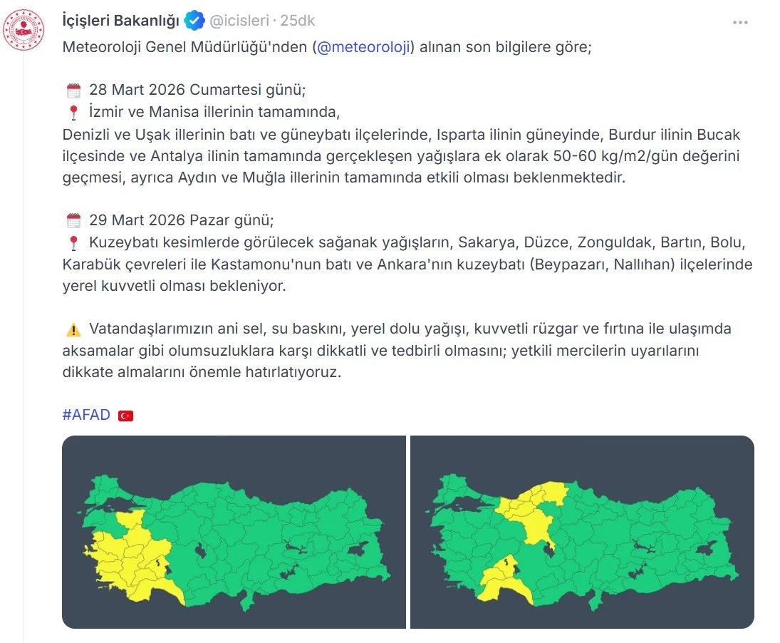 İçişleri Bakanlığı’ndan ‘Sarı’ Alarm: O İllerde Yaşayan Vatandaşlar İçin Kritik Uyarı